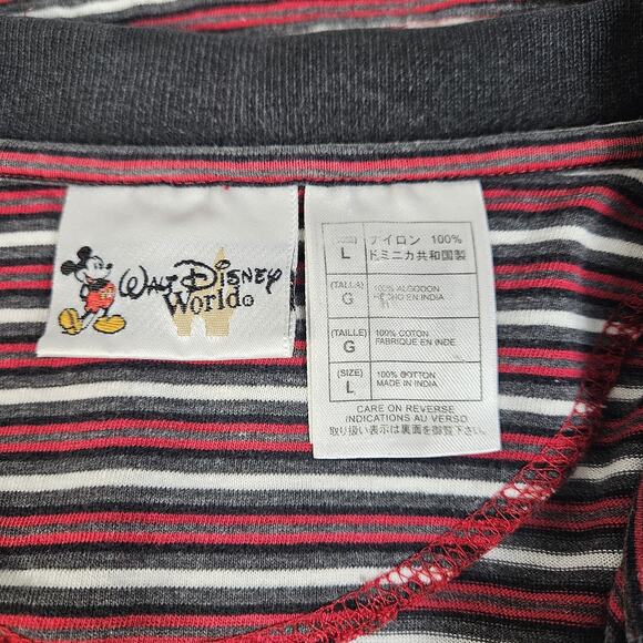 VINTAGE Walt Disney World Golf Collection Polo Shirt Mens Large Stripe Red/Black - Picture 5 of 6